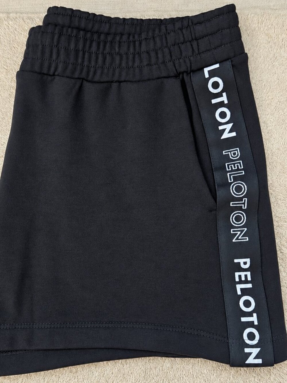 EUC Peloton Women’s Black Athletic Shorts Logo Side Stripes Size M